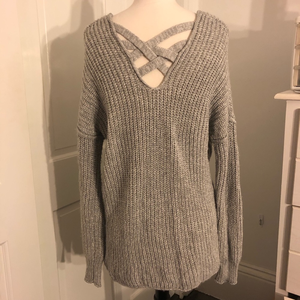 Comfy gray cross back sweater